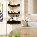 Alsonerbay Corner Shelf Wall Mount, Set of 3 Floating Shelves for Storage and Display, Rustic Wood Shelves for Bedroom, Kitchen, Living Room, Nursery and Office (Dark Brown) Alsonerbay
