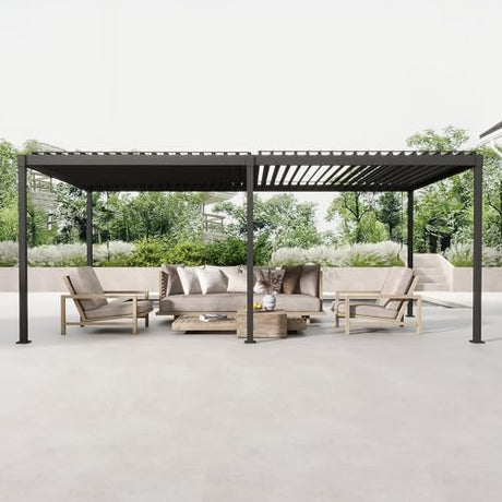 MIRADOR 80S Louvered Pergola 10' x 20', Modern Style with Adjustable Louvers and Integrated Drainage System for Deck Garden Yard, Easy Installation, Plus Size, Charcoal MIRADOR