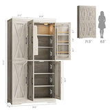 ANCTOR Kitchen Pantry Cabinet with LED Lights, 6 Barn Doors, 71.3" H ×39.4" W, Large Wooden Storage Cabinet with 12 Shelves, Freestanding Cupboard with Door Storage Rack for Dining Room, Rustic Maple ANCTOR