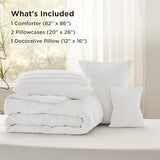 Bedsure Full Comforter Set - 4 Pieces Pinch Pleat Bed Set, White Boho Bedding for All Season, 1 Soft Comforter, 2 Pillowcases, 1 Decorative Pillow Bedsure