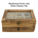 Excello Global Products Jewelry Box: Farmhouse Solid Wood Rustic Distressed Jewelry Organizer. Includes Glass Window and Storage Drawer. EXCELLO GLOBAL PRODUCTS