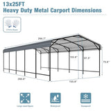 EBE 13' x 25' Metal Carport, Outdoor Steel Carport Canopy with Galvanized Steel Frame and Roof, Heavy Duty Garage Shelter Shade for Cars, Boats, and Truck EBE