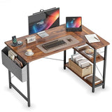 CubiCubi L Shaped Desk, 40" Computer Desk with Reversible Storage Shelves Home Office Corner Desk Study Writing Gaming Table, Brown CubiCubi