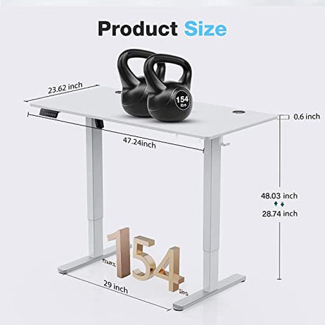 SMUG Standing Desk, 48 x 24 in Electric Height Adjustable Computer Desk for Home Office, Sit Stand up Work Gaming Table with Memory Controller/Headphone Hook, Rising Lift Workstation-White SMUG