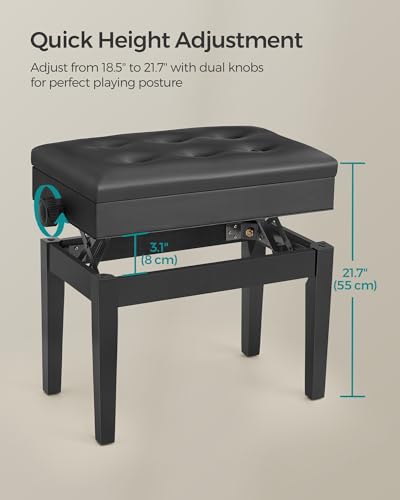 SONGMICS Adjustable Wooden Piano Bench Stool with Sheet Music Storage Black ULPB57H SONGMICS