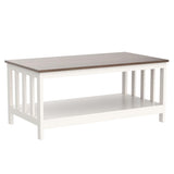 ChooChoo White Coffee Table, Farmhouse Living Room Table with Shelf, 40 Inch ChooChoo