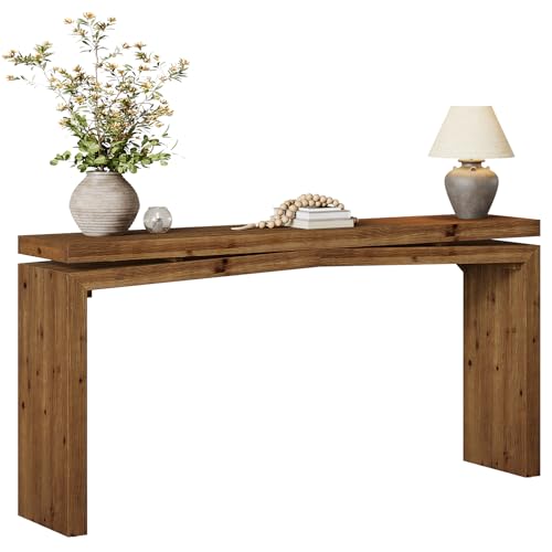 TRIBEWOOD Solid Wood Console Table, 63-Inch Long Farmhouse Sofa Table Behind Couch for Entryway, Living Room, Foyer, Easy Assembly, Brown TRIBEWOOD