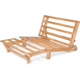 Nirvana Futons Tri-Fold Futon with Khaki Color Mattress Included (Full Size, Natural Finish, Solid Wood) - 13 Position Sofa Bed, Lounger, and Couch Nirvana Futons