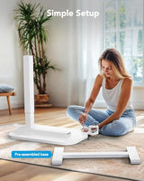 HUANUO 28Inch Bedside Table with Wheels, Height-Adjustable Rolling Computer Cart, Overbed Table with Cup Holder, Pneumatic Laptop Standing Desk for Home Office, White HUANUO