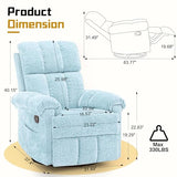Korser Recliner Chair, Swivel Rocker Recliner Chair for Adults, Small Recliners for Small Spaces, Manual Recliner with Side Pockets, Upholstered Nursery Rocking Chair for Living Room, Chenille, Blue