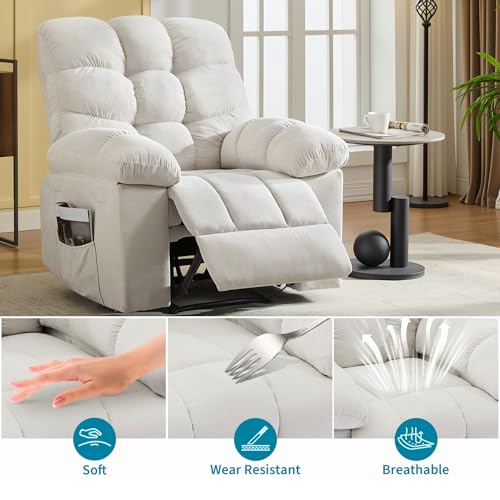 SLEKVERSA Recliner Chair with Massage and Heat, 35.4" Recliner with Vibration Massage and Side Pocket, Comfortable Reclining Chair for Living Room, Nursery, Bedroom, White