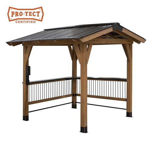 Backyard Discovery Granada Grill Gazebo Pavilion w/Outdoor Bar, 80" Grill Space, Hard Top Steel Metal Roof, Wind Resistant - 100 mph, Supports 4,700 - WoodArtSupply