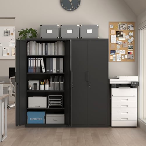 FATIGOS 72''H Tall Metal Garage Storage Cabinet with Lock, Metal Storage Cabinets with Doors and 4 Adjustable Shelves, Heavy Duty Steel Locker for Garage, Warehouse, Home Office, Black FATIGOS