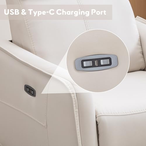 Bonzy Home Power Swivel Rocker Recliner Chair with USB Port, Wide Seat, Head & Lumbar Support, Upholstered Glider Chair for Living Room, Nursery, Bedroom, Cream White