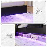 BYSAUD Floating Bed Frame with Hidden Storage in The Openable Marshmallow Headboard,King Size Bed Frame with Charging Station Including 2 Standard Sockets & Led Lights,PU Leather (King) BYSAUD