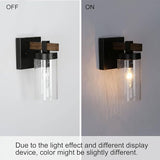 KSANA Black Wall Sconces, Farmhouse Faux Wood Wall Light Fixtures with Seeded Glass Shade for Bedroom, Bathroom, Living Room KSANA