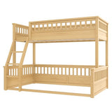 Bellemave Twin Over Full Bunk Bed for Kids/Adults,Floor Bunk Beds with Inclined Ladder,Solid Wood Low Bunk Bed for Teens,Girls,Boys,Detachable,Natural Bellemave