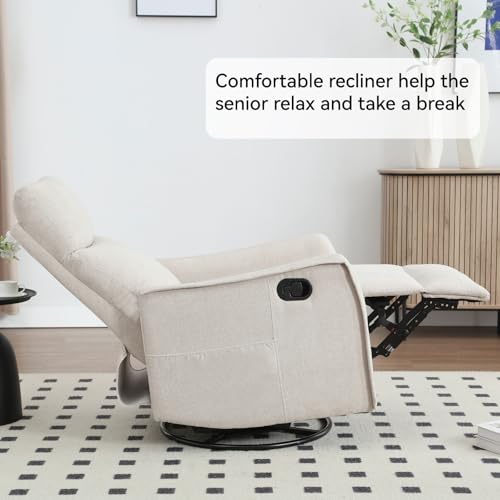 Kolavess Swivel Rocker Recliner Chair for Adults, Nursery Rocking Chair with Heat and Massage, Glider Reclining Chair for Small Space Living Room Bedroom, Beige