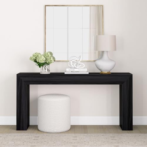 Plank+Beam Grand Console Table, 66 Inch Modern Solid Wood Sofa Table, Narrow Entryway Table for Hallway, Behind The Couch, Living Room, Foyer, Black Wirebrush Plank+Beam