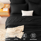 CozyLux Twin XL Comforter Set with Sheets Seersucker Black 5 Pieces Bed in a Bag, Twin Extra Long Luxury Soft Bedding Sets for College Dorm with Down Alternative Comforter, Sheets, Pillowcase & Sham CozyLux