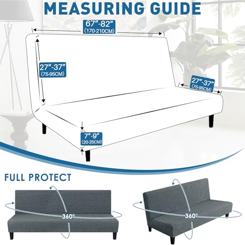 MAXIJIN Waterproof Futon Cover Full Size Washable Armless Sofa Bed Couch Cover Stretch Jacquard Futon Slipcovers Furniture Protector with Non-Slip Elastic Bottom (67"-82", Dark Gray) MAXIJIN