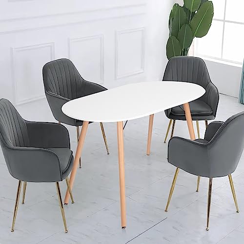 FurnitureR Dining Table Oval 47.2 Inch for 4-6 Person, Stylish Leisure Table Functional Table with Wooden Legs for Home Kitchen, Cafés, Small Places, White FurnitureR
