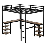 Full Size Loft Bed with Desk and Storage Shelves, Heavy Duty Metal Loft Bed with L-Shaped Desk and Ladder, Full Size Loft Bed for Kids, Teens, Black Loft Bed Full Size Bellemave