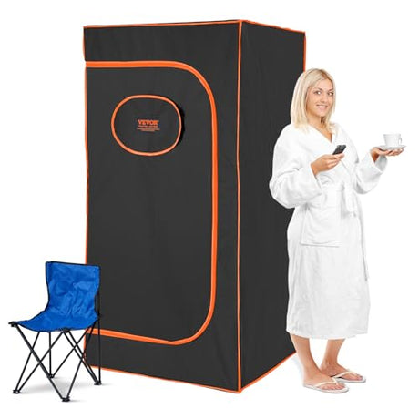 VEVOR Portable Sauna Tent Full Size, 1400W Personal Sauna Kit for Home Spa, Detoxify & Soothing Infrared Heated Body Therapy, Time & Temperature Remote Control with Chair & Floor Mat VEVOR