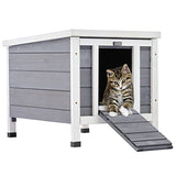 CO-Z Outdoor Cat House, Weatherproof Rabbit Hutch Hideout Indoor Bunny Cage, Wooden Outside Shelter for Feral Cats, Rabbits, Chicken, Small Animal, Ideal for Guinea Pigs Pigeons Ducks Tortoises, Gray CO-Z