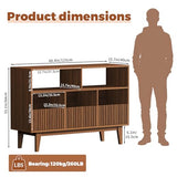 Forrelaxis 48" XL Record Player Stand with 3 Drawers, Mid Century Modern Vinyl Record Storage Cabinet Up to 285 LPs, Turntable Media Console Table for Living Room Bedroom(Walnut) Forrelaxis