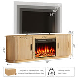 Vitesse Fluted 70 TV Stand with 23" Electric Fireplace Heater, Entertainment Center with Storage and Adjustable Shelves,Modern Media Console Table with Sliding Doors for Living Room, Bedroom (Wood VITESSE