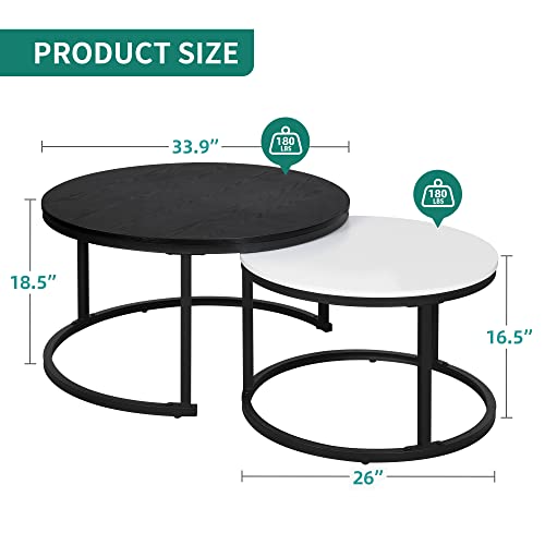 YITAHOME Nesting Coffee Table Set of 2, Modern Round Stacking Circle Coffee Tables with Storage, Wooden Top Metal Frame End Side Cocktail Tea Center - WoodArtSupply