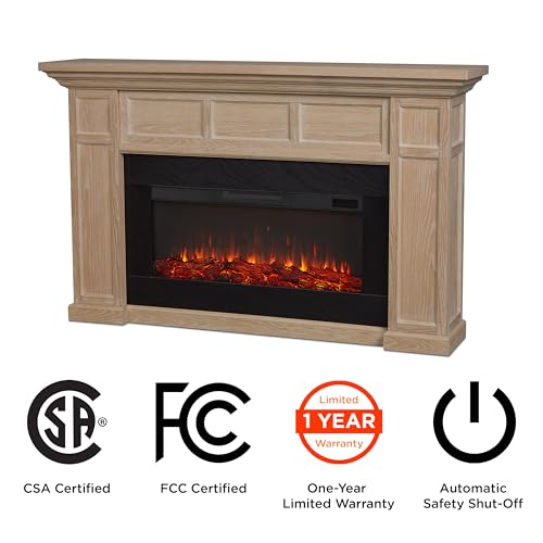 Real Flame Alcott 75” Electric Fireplace with Mantel for Living Room or Bedroom, Replaceable Fireplace Insert Heater, Realistic Log and Flame Effect, Remote Control, Timer Real Flame