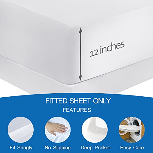 Twin Fitted Sheet Only, Twin Size Sheets for Kids Up to 12 Inches Deep Procket, Single Bed Mattress Sheets Stretchable Breathable Cover for Air Mattress, White Coldwind