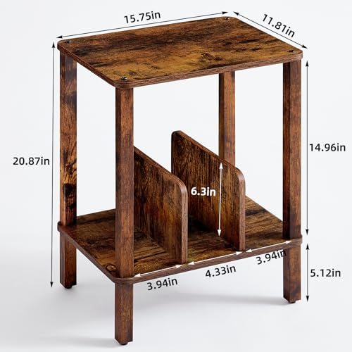 LELELINKY 2-Tier Record Player Stand with Vinyl Record Storage up to 100 Albums, Bedroom Record Holder and Multi-Functional End Table for Living Room, Brown LELELINKY