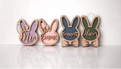 Personalized Bunny Easter Basket Tag Wooden, Custom Easter Place Card Name Easter, Basket Name Charm Kid Easter Basket Child Gift - WoodArtSupply