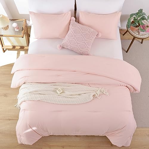 ROSGONIA Comforter Full Size for Girls Boys Teens Blush, 3pcs(1 Boho Pink Comforter & 2 Pillowcases) Lightweight Dorm Bedding Soft All Season Bed Set ROSGONIA