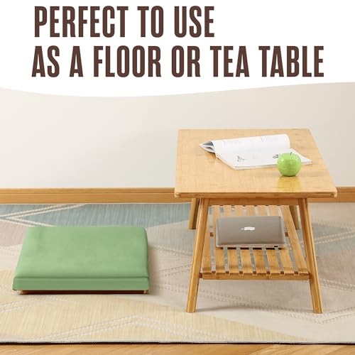 Houseables Folding Floor Table, Bamboo Coffee Table, Floor Desk, 15”H x 39”L x 20”W Living Room Coffee Table, Low Coffee Table, Japanese Floor Table, Low Table for Sitting on The Floor, Light - WoodArtSupply