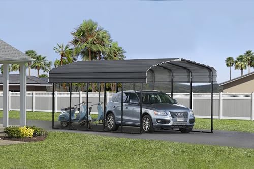 Arrow Carports Galvanized Steel Carport, Full-Size Metal Carport Kit, 12' x 24' x 9', Charcoal Arrow Shed