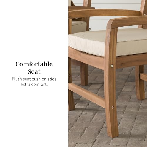 Walker Edison Delray Classic Acacia Wood X Back Patio Chairs with Cushions, Set of 2, Brown Walker Edison