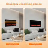ROVSUN 36 Inch Electric Fireplace with Remote, 1500W Wall Mounted & Recessed Fireplace with Timer, 12 Flame Color, 5 Brightness, Crystal Set ROVSUN