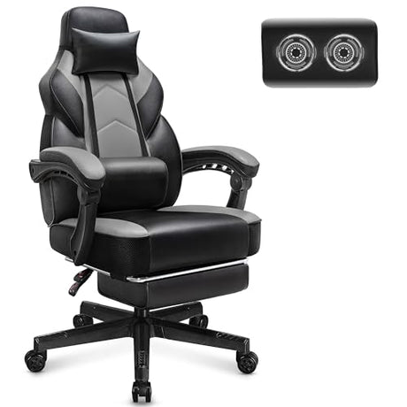 Meilocar Gaming Chair for Adult, Computer Chair with Footrest Video Game Chair Big and Tall Gaming Chair with Massage Lumbar Support, Adjustable Height and 360° Swivel Seat(Grey) Meilocar