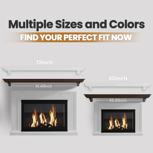 Fireplace Mantel with Invisible Heavy Duty Wood Bracket, Wall Mount Handcrafted Hollow Floating Mantel Shelf for Electric or Traditional Fireplace, Rustic Farmhouse Modern Style (60 Inch, White) ZELAZA