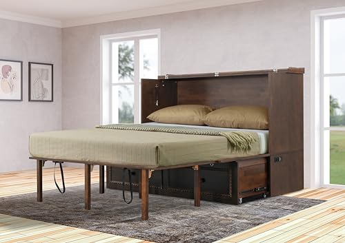 Mega Solutions Venetian Murphy Cabinet Bed with Deepest Storage Drawer On The Market and USB Charging Station (Queen, Dark Walnut) Mega Solutions