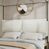 PAUKIN Canopy Bed Frame King Size with Upholstered Headboard, Sturdy and Stable, Easy to Assemble, Metal Bar Support, no Spring Mattress Required. (White, King)