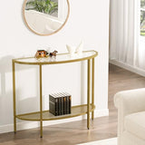 SAYGOER Glass Half Moon Console Table 2 Tier Narrow Entryway Table with Gold Metal Frames, Modern Couch Table Small Entry Way Tables, Easy Assembly, Clear Glass Gold Frames SAYGOER