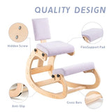 VDNEND Ergonomic Kneeling Chair with Back Support,Wooden Kneeling Chair Desk for Work, Rocking Office Kneel Chairs for Relieve Back Pain, Kneeling Posture Chairs for Gaming,Home (Light Purple) VDNEND
