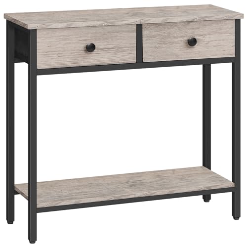 HOOBRO 29.5" Narrow Console Table with 2 Fabric Drawers, Small Entryway Table with 2-Tier Storage Shelves, Sofa Table, Behind Couch Table, for Living Room, Hallway, Greige and Black BG71XG01 HOOBRO
