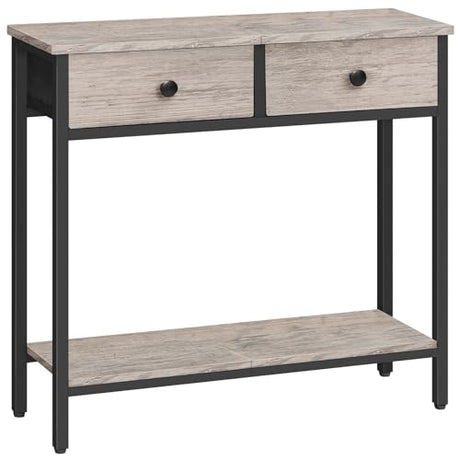 HOOBRO 29.5" Narrow Console Table with 2 Fabric Drawers, Small Entryway Table with 2-Tier Storage Shelves, Sofa Table, Behind Couch Table, for Living Room, Hallway, Greige and Black BG71XG01 HOOBRO