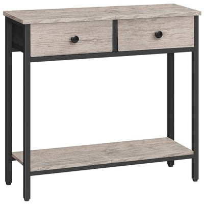 HOOBRO 29.5" Narrow Console Table with 2 Fabric Drawers, Small Entryway Table with 2-Tier Storage Shelves, Sofa Table, Behind Couch Table, for Living Room, Hallway, Greige and Black BG71XG01